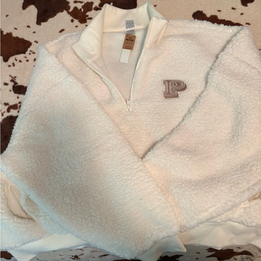 Victoria's Secret White Sherpa Quarter-Zip Sweatshirt